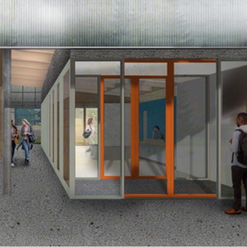 Exterior visualisation: entrance view @ Sam Jacob Studio